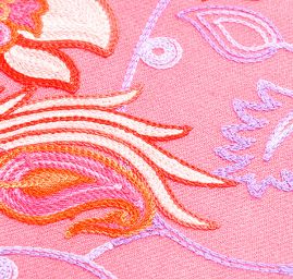 Šála pléd růžová s květinovou modrou výšivkou