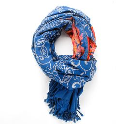 Šála pléd modrá s květinovou tm.šedou výšivkou