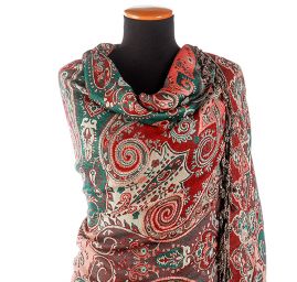 Maxi šála pléd paisley vzor rezavozelenohnědý