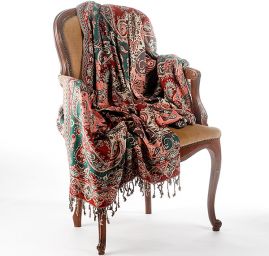 Maxi šála pléd paisley vzor rezavozelenohnědý