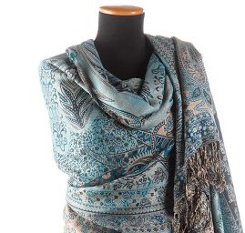 Maxi šála pléd paisley vzor tyrkysovohnědá