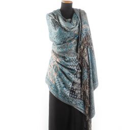 Maxi šála pléd paisley vzor tyrkysovohnědá