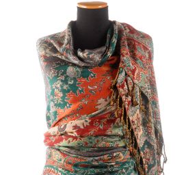 Maxi šála pléd paisley vzor petrolhnědý 
