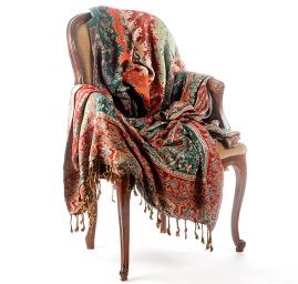 Maxi šála pléd paisley vzor petrolhnědý 
