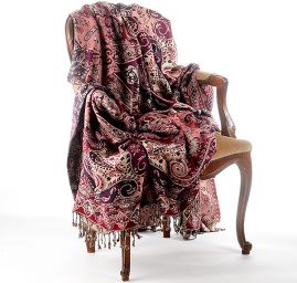 Maxi šála pléd paisley vzor fialovostarorůžový