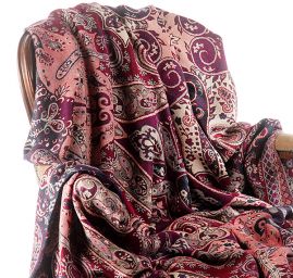 Maxi šála pléd paisley vzor fialovostarorůžový