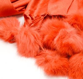 Šála směs kašmír/hedvábí s bambulkami skořicová II.jakost