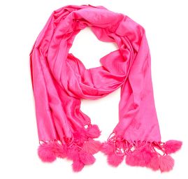 Šála směs kašmír/hedvábí s bambulkou fuchsiová
