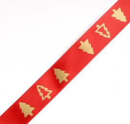 Stuha vánoční atlasová stromeček zlatá/červená