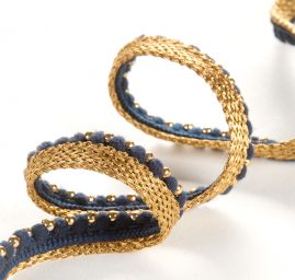 Porta zdobný prýmek doplněn korálky modrozlatý