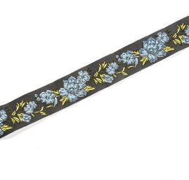 Stuha vyšívané květy sv. modrá/černá úzká