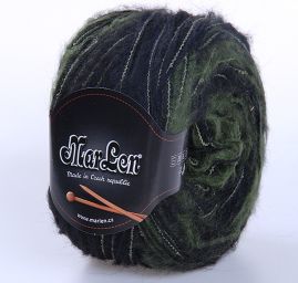 Vlněná pletací příze MarLen zelenočerný melír