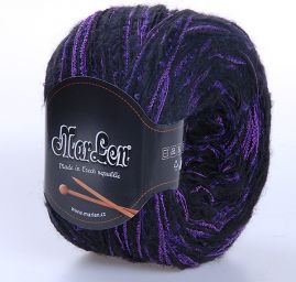 Směsová vlněná pletací příze černofialový melír