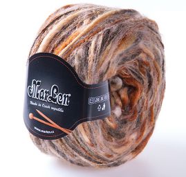 Vlněná pletací příze MarLen nestejné síly hnědý melír