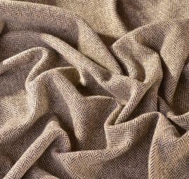 Látka na kabát vzor rybí kost khaki/hnědá