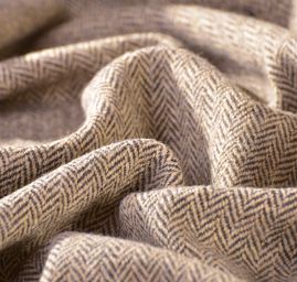 Látka na kabát vzor rybí kost khaki/hnědá