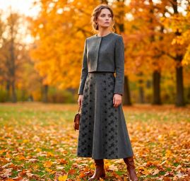 Tvídová látka s výšivkou šedočerná