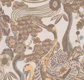 Žakárová dekorační látka Art deco Volavky béž