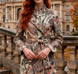 Žakárová dekorační látka Art deco Volavky béž