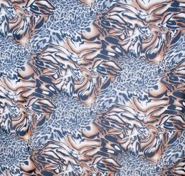 Látka jemný šifon zvířecí motiv hnědočerný