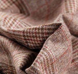 Kostýmová vlněná látka vzor Esterházy hnědá/vínová