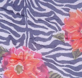 Šifon zvířecí motiv/květy bíločerný II.jakost