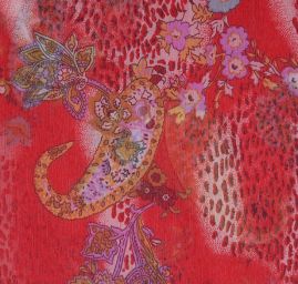 Šifon kreš zvířecí motiv/kašmírovvý vzor červený
