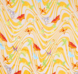 Hedvábný šifon motýlci žlutý podklad