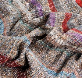 Ručně tkaná metráž pruhy zlatostříbrné s šedou