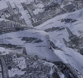 Panorama Praha šedá/černá zlatá výšivka kupón