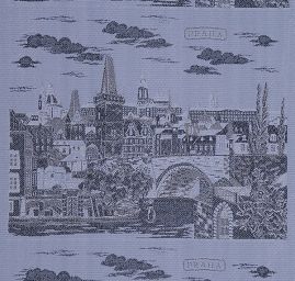 Panorama Praha šedá/černá zlatá výšivka kupón