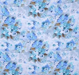 Jemný viskozový úplet květinový motiv modrá