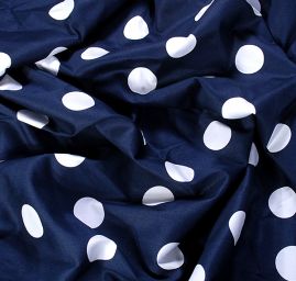 Pružná bavlněná látky vzor puntíky bílá/tm.modrá