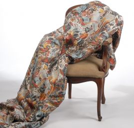 Žakárová dekorační látka Art deco Ptáčci lomená bílá