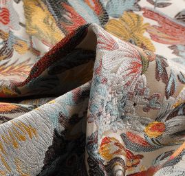 Žakárová dekorační látka Art deco Ptáčci lomená bílá