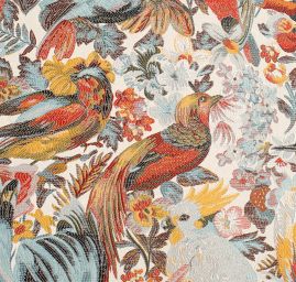 Žakárová dekorační látka Art deco Ptáčci lomená bílá