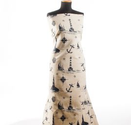 Dekorační látka vzor moře maják/loď