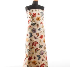 Dekorační látka se vzorem motýlů, berušek a květin