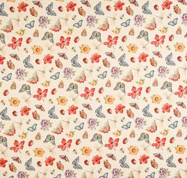 Dekorační látka se vzorem motýlů, berušek a květin