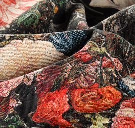 Dekorační látka květy velké na černém podkladě