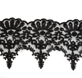 Krajka lem lurexová výšivka květy černá