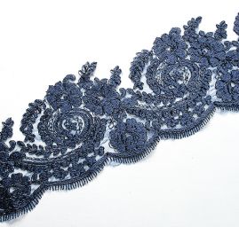 Krajka lem lurexová výšivka tm.modrá