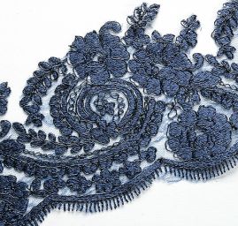 Krajka lem lurexová výšivka tm.modrá