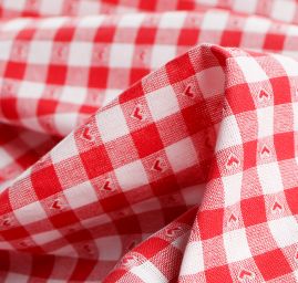 Bavlněná látka vzor kanafas/srdíčka červenobílá