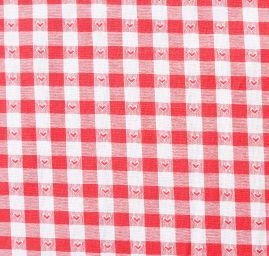 Bavlněná látka vzor kanafas/srdíčka červenobílá