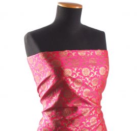 Brokát květinový vzor fuchsiovozlatý