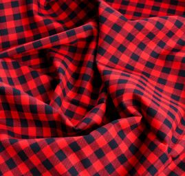 Bavlněná látka košilová vzor kostek červená/černá