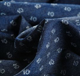 Riflovina imitace košilová květy modrá II.jakost