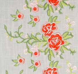 Ramie s výšivkou vzor růže lomená bílá