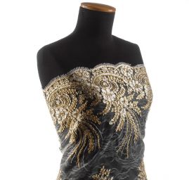 Krajka efektní lurexová výšivka zlatá/bílá II.jakost